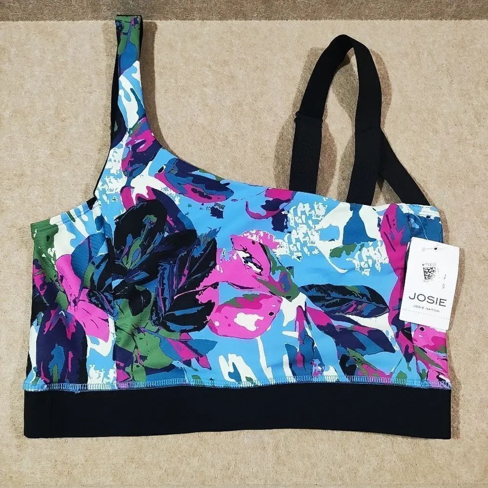Natori Josie Cropped Floral Asymmetrical Sports Bra -H